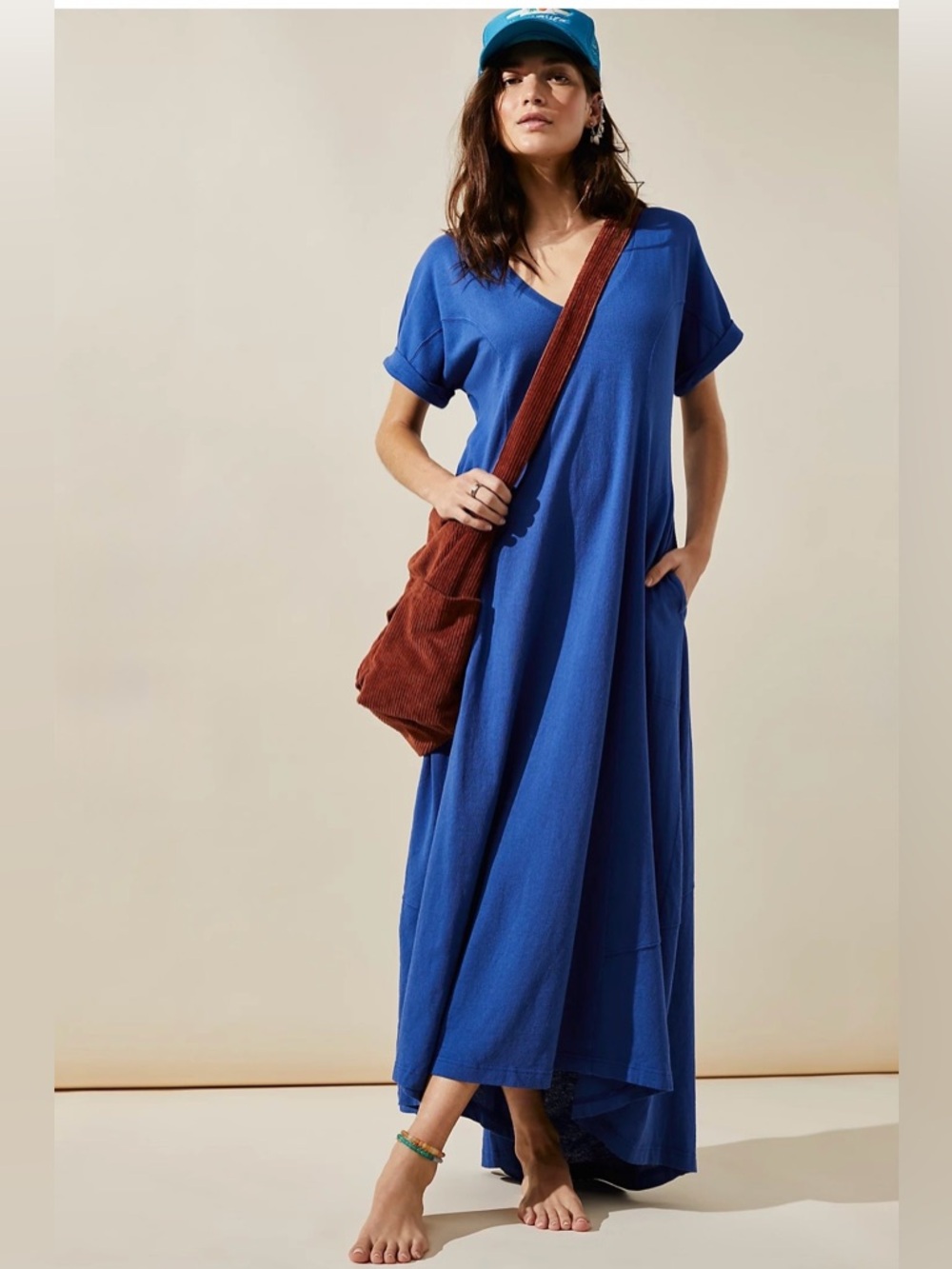 Free People Beach Meadow Maxi T Shirt Dress True Blue Size Small